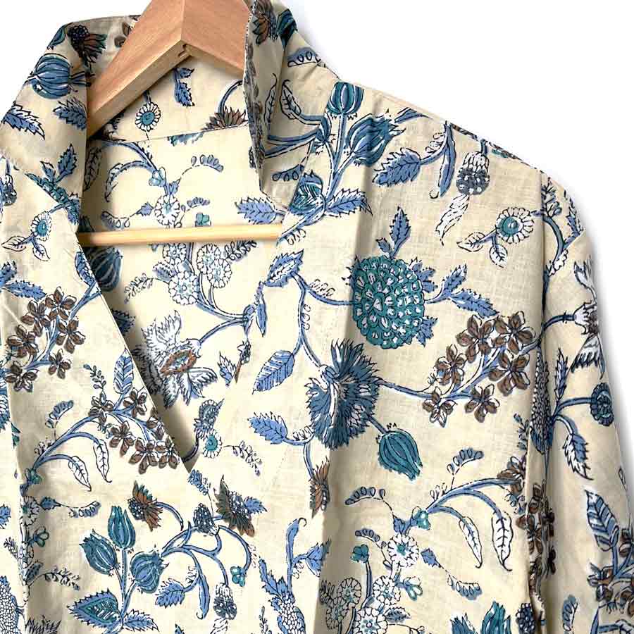 camisa blusa de algodón estampado flores azul
